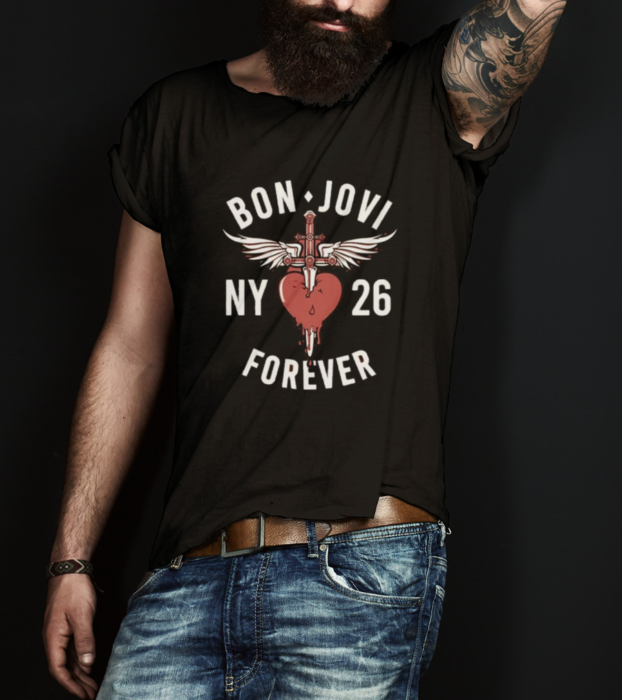 Bon Jovi NY 26 Forever Tour Cross Heart Wings T-Shirt