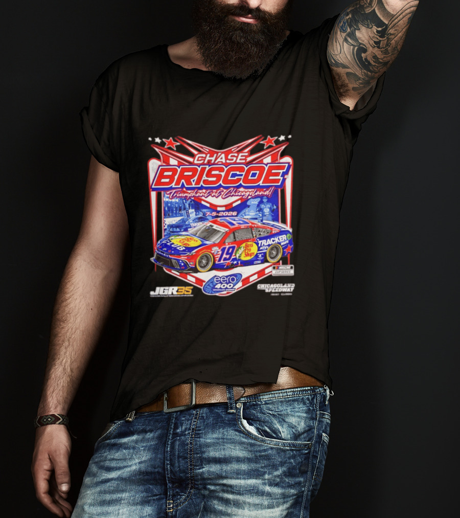 Chase Briscoe Triumph At Chicagoland July 5 2026 Eero 400 Cup Series Race Winner Bass Pro Shops 19 Tracker Boats Chicagoland Speedway T-Shirt