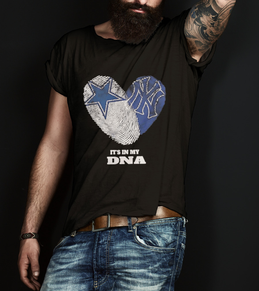 Dallas Cowboys New York Yankees It's In My DNA Fingerprint Heart T-Shirt