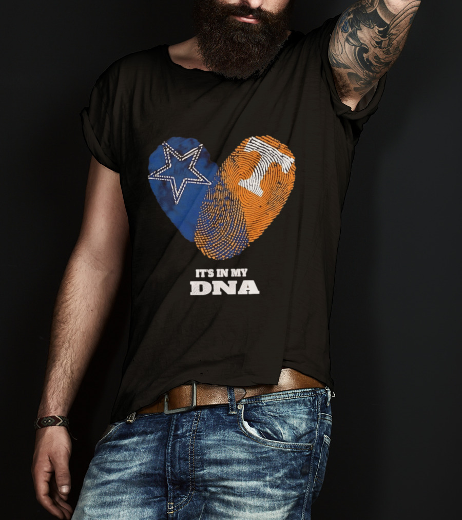 Dallas Cowboys Star And Tennessee Volunteers Orange Fingerprint Heart It's In My DNA T-Shirt