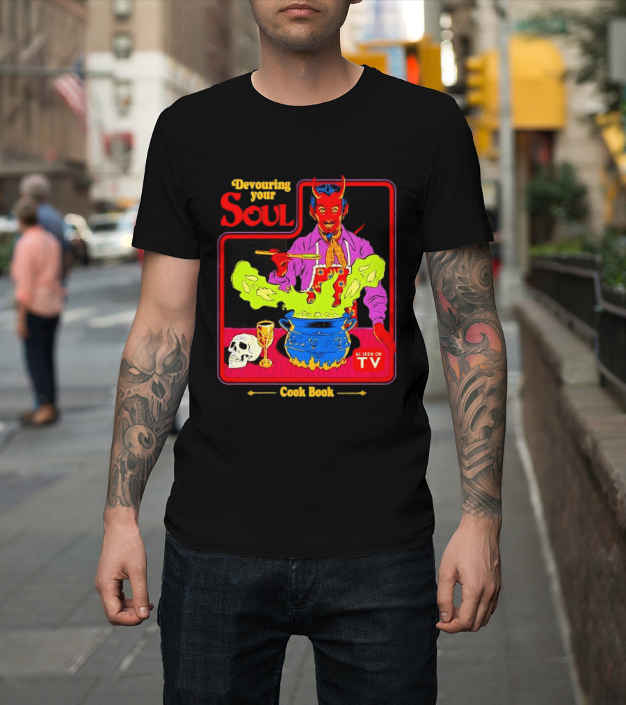 Devouring Your Soul Cook Book Steven Rhodes Retro Devil Cooking As Seen On TV Horror T-Shirt