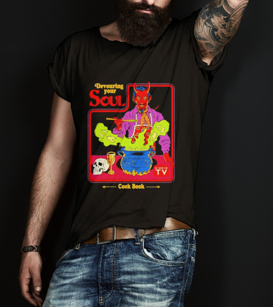 Devouring Your Soul Cook Book Steven Rhodes Retro Devil Cooking As Seen On TV Horror T-Shirt