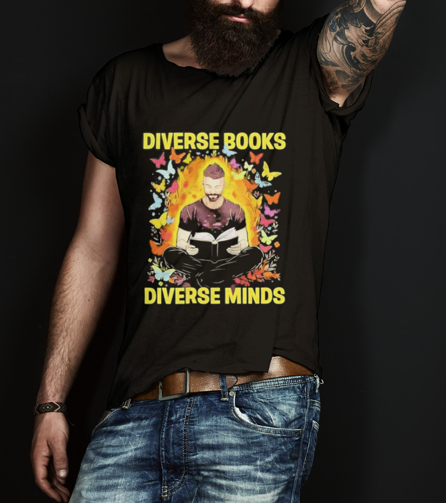Diverse Books Diverse Minds Reading Book Lover With Colorful Butterfly Motif T-Shirt