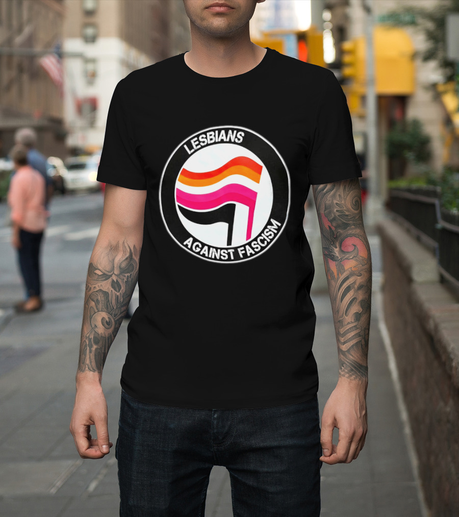 Lesbians Against Fascism Lesbian Flag Circle T-Shirt