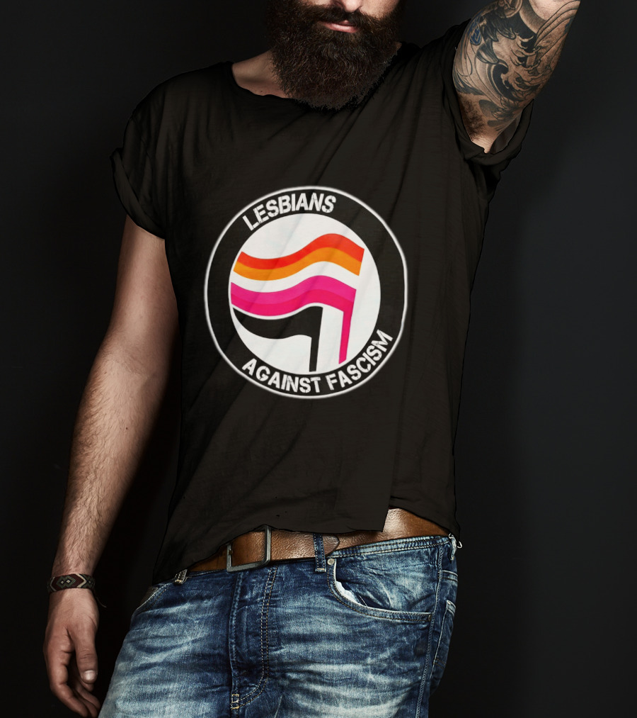 Lesbians Against Fascism Lesbian Flag Circle T-Shirt