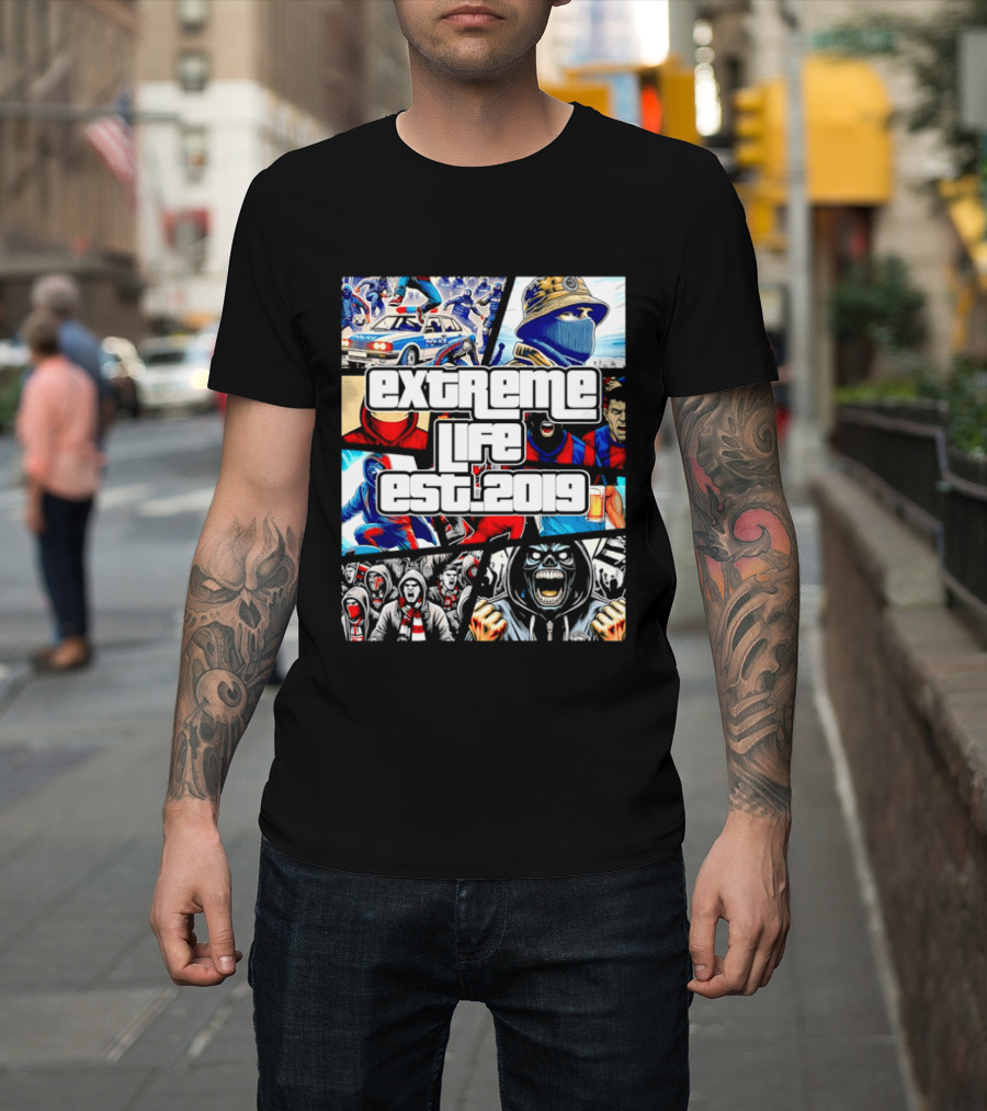 Extreme Life Est 2019 Football Hooligan Collage T-Shirt
