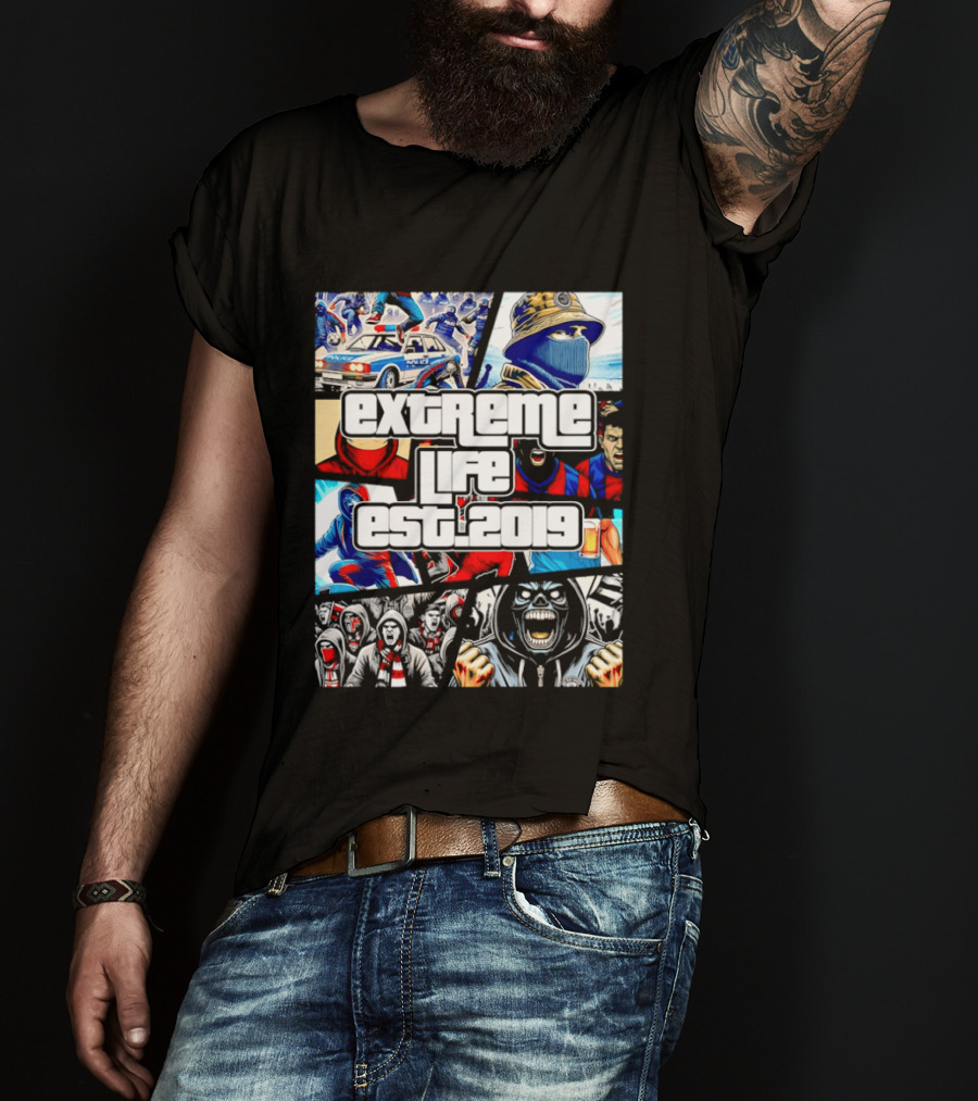Extreme Life Est 2019 Football Hooligan Collage T-Shirt