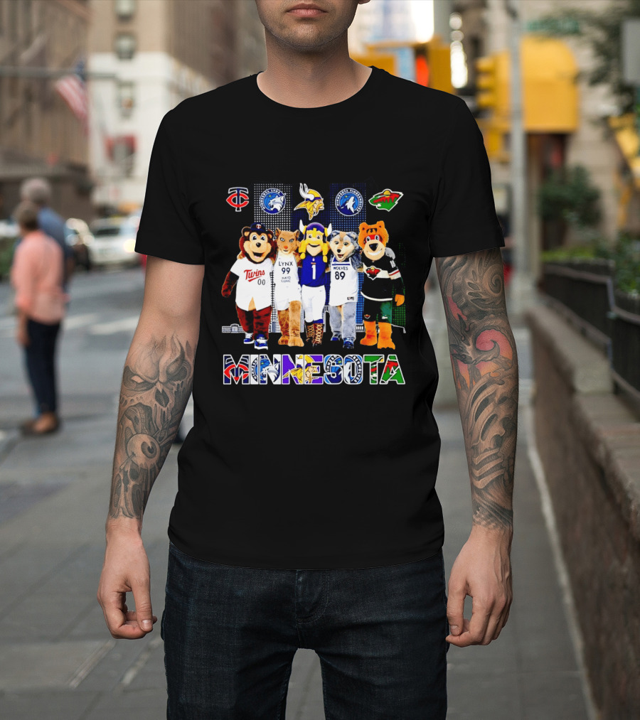Minnesota Twins Lynx Vikings Timberwolves Wild Mascots Collage T-Shirt