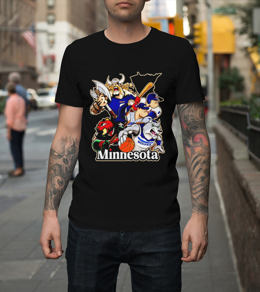 Minnesota Vikings Wild Twins Timberwolves Characters Collage T-Shirt