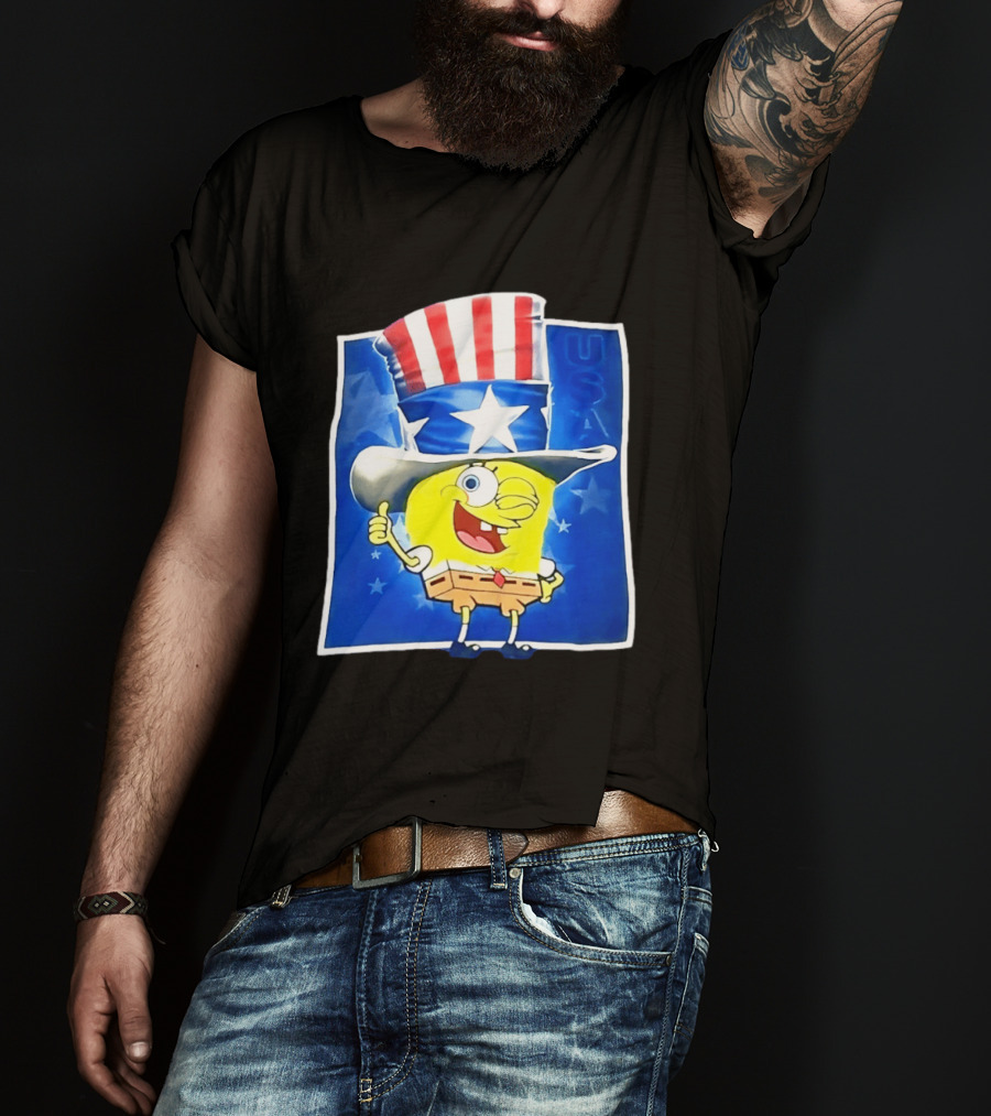 Sponge Thumbs Up American Flag USA Stars And Stripes Hat T-Shirt