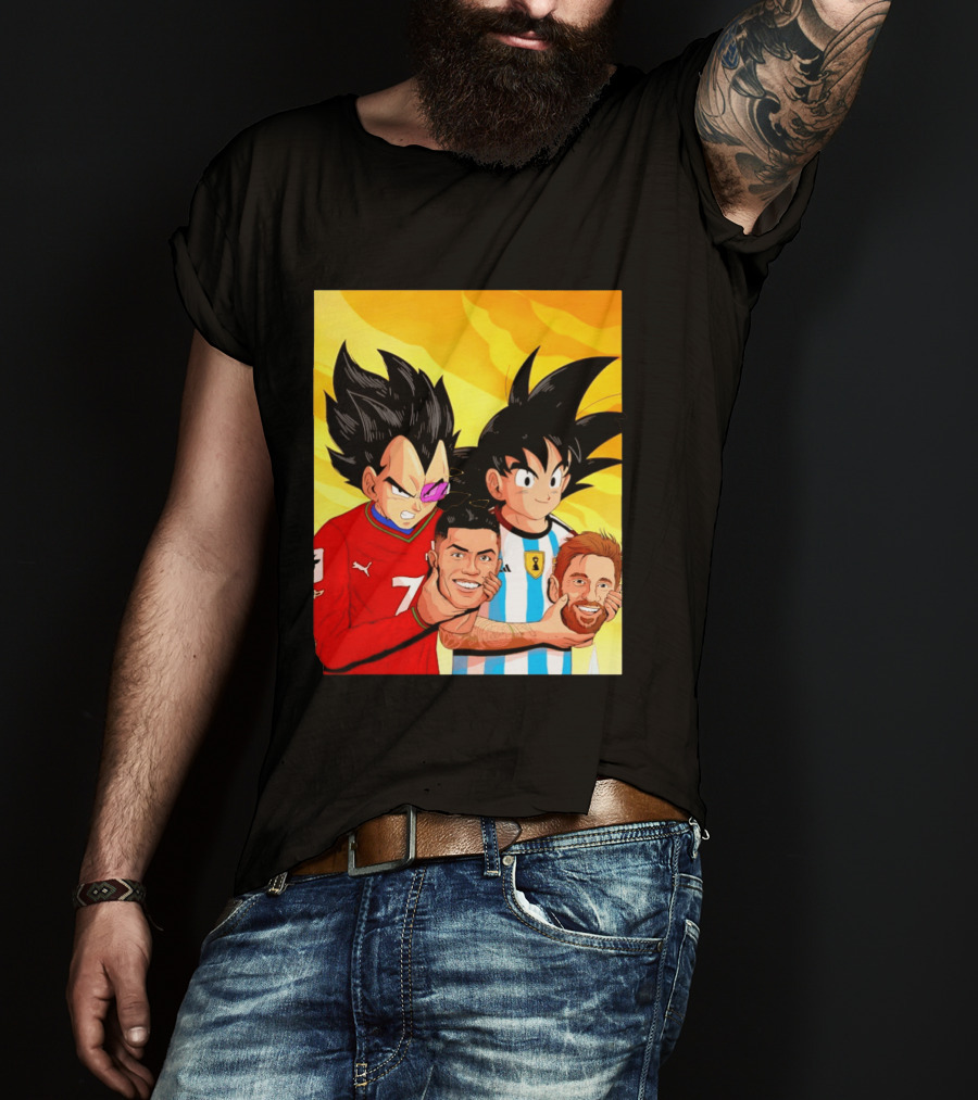 Vegeta And Goku With Ronaldo 7 And Messi Argentina Heads T-Shirt