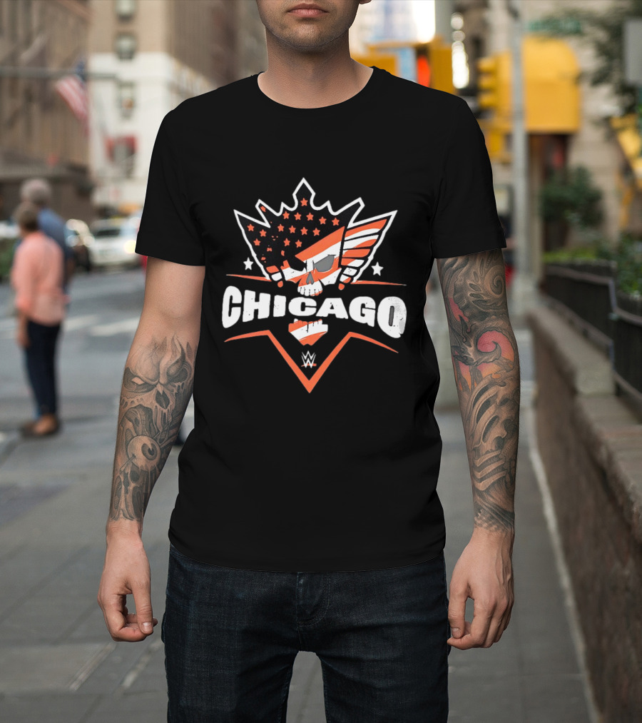 Chicago WWE American Flag Skull Stars Stripes T-Shirt