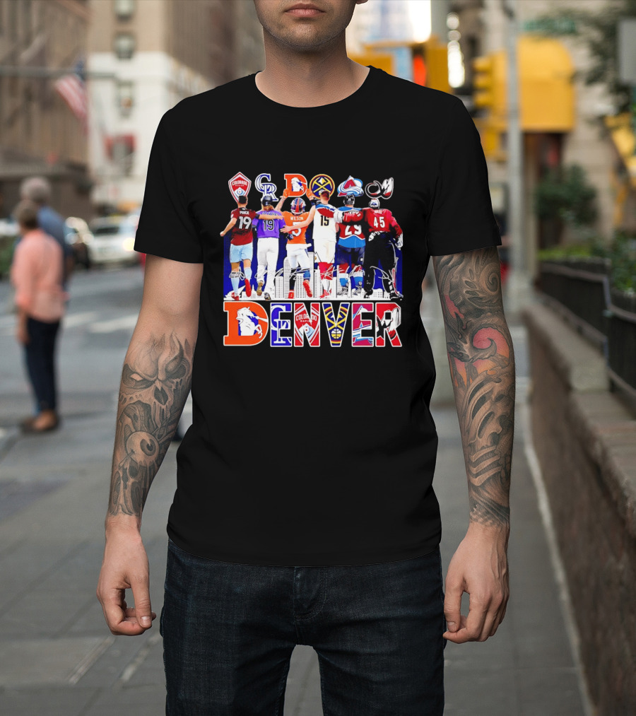 Denver Colorado Sports Collage With Price Wilson Skyline And Team Logos T-Shirt