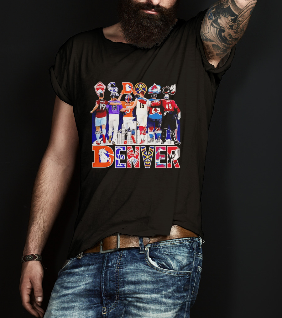 Denver Colorado Sports Collage With Price Wilson Skyline And Team Logos T-Shirt