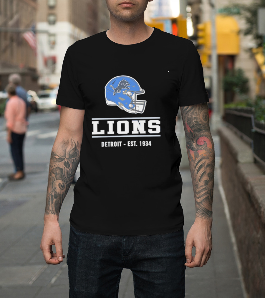 Detroit Lions Helmet Logo Est 1934 Football T-Shirt