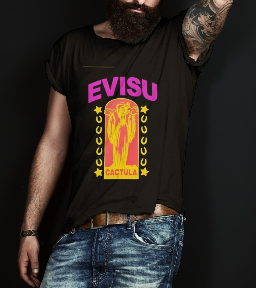 Evisu Cactula Cactus Star And Crescent Yellow Pink T-Shirt