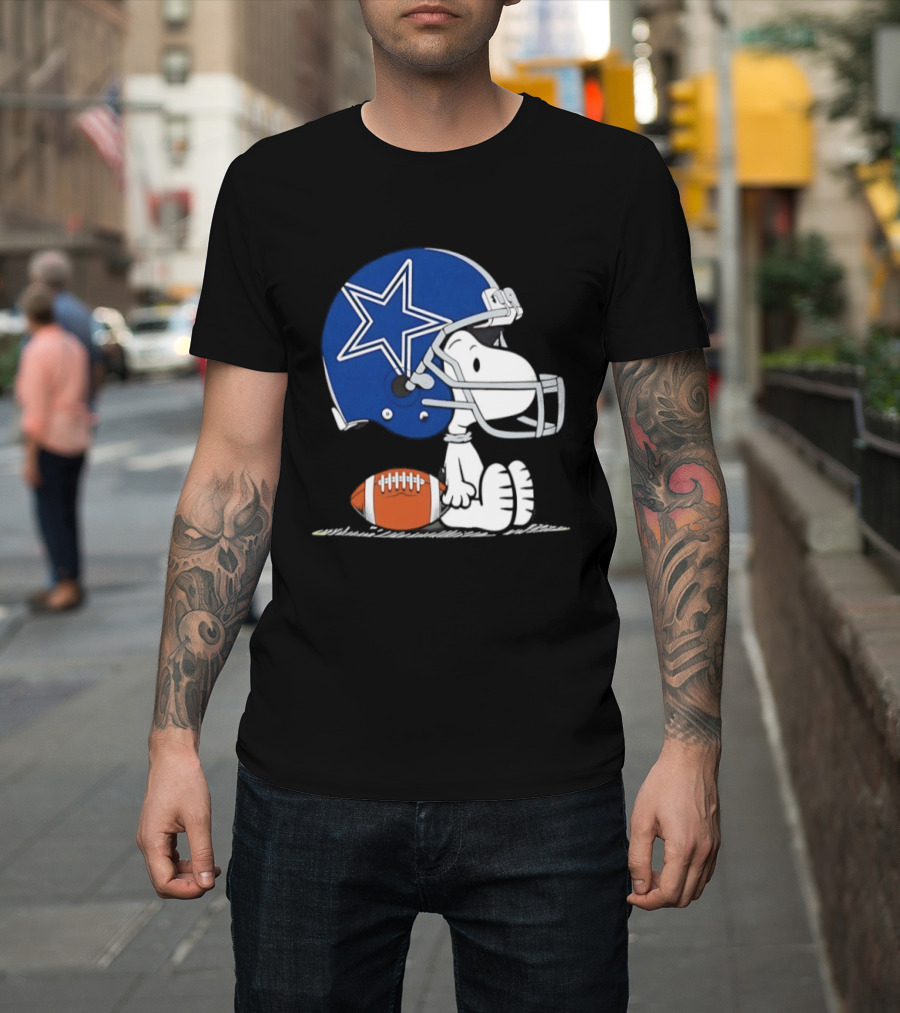 Snoopy Dallas Cowboys Football Helmet Collaboration Peanuts NFL Fan T-Shirt