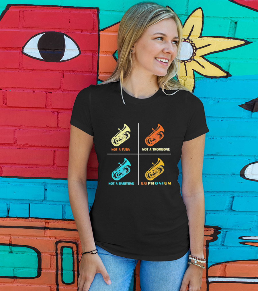 Not A Tuba Not A Trombone Not A Baritone Euphonium Colorful Instrument Grid T-Shirt
