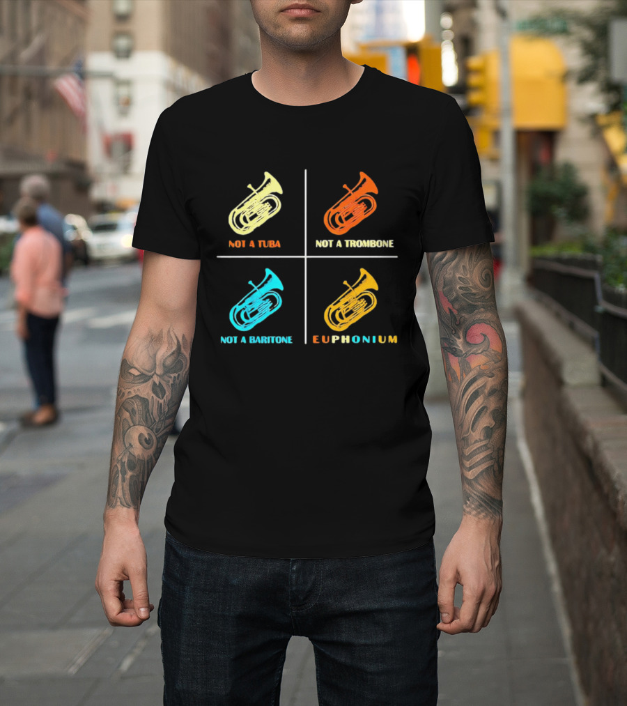 Not A Tuba Not A Trombone Not A Baritone Euphonium Colorful Instrument Grid T-Shirt
