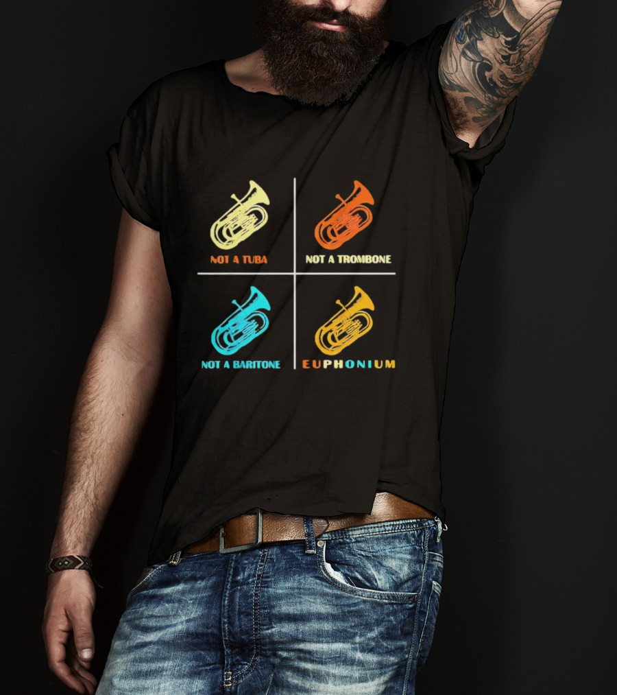 Not A Tuba Not A Trombone Not A Baritone Euphonium Colorful Instrument Grid T-Shirt