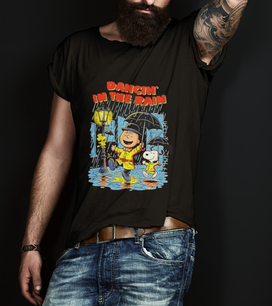 Peanuts Dancin' In The Rain Snoopy Charlie Brown Woodstock T-Shirt