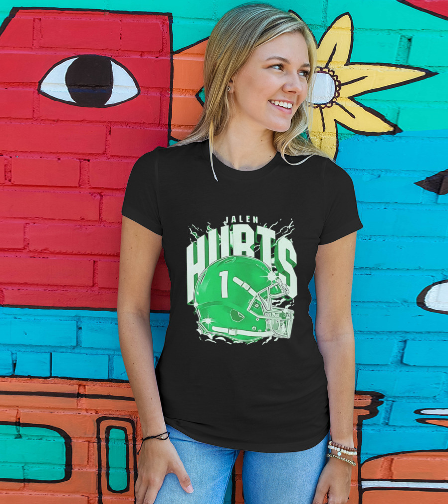 Jalen Hurts 1 Philadelphia Eagles Green Helmet Football T-Shirt