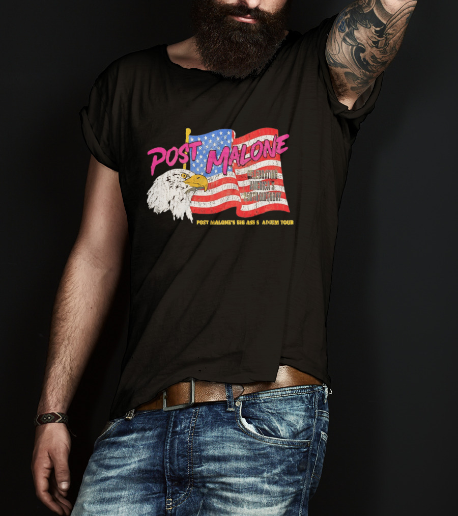 Post Malone Big Ass America Tour Celebrating 250th Birthday Eagle Flag T-Shirt