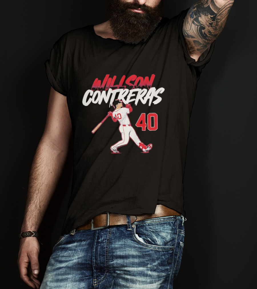 Willson Contreras 40 Boston Red Sox Slugger Swing Baseball Number T-Shirt