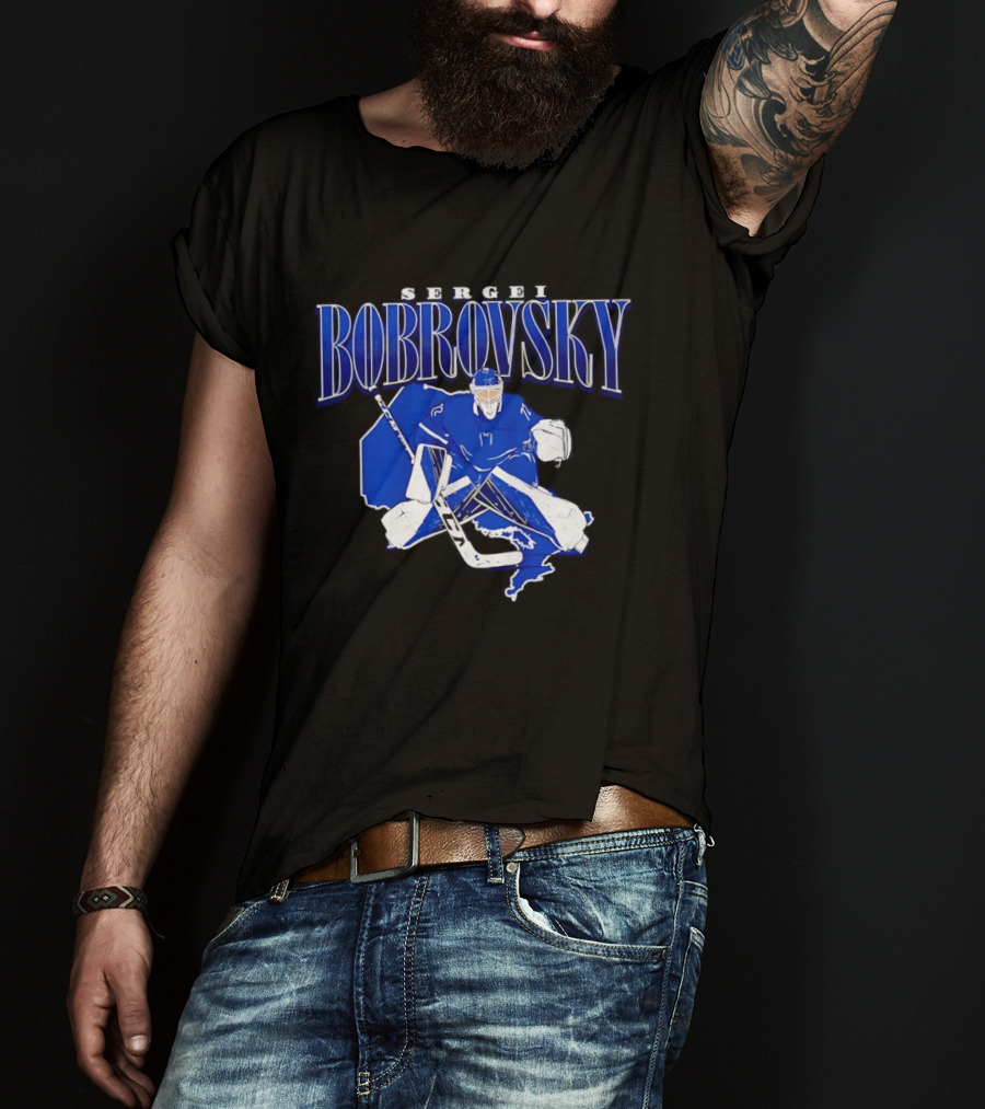 Sergei Bobrovsky Hockey Goalie Blue And White Skater T-Shirt