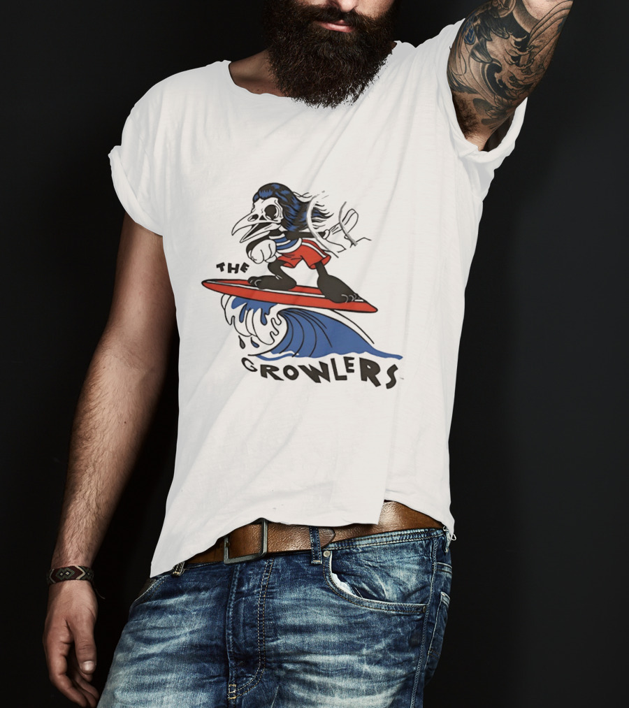 The Growlers Surfing Bird Skeleton On Wave With Red Surfboard T-Shirt