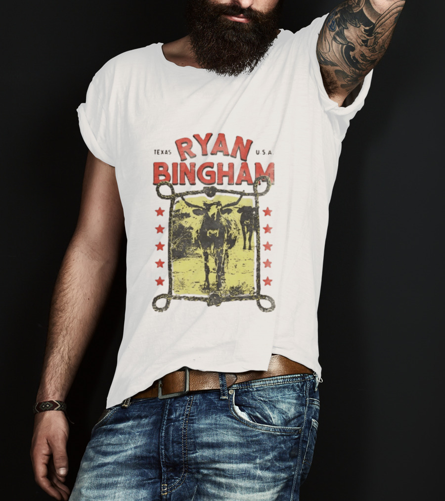 Texas Ryan Bingham Longhorn Cattle U.S.A Stars T-Shirt