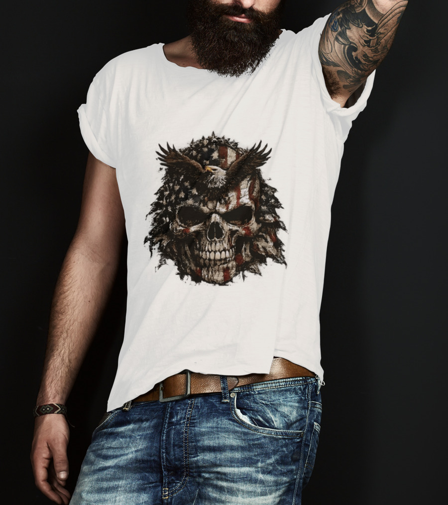 American Flag Eagle Skull USA Patriotic T-Shirt