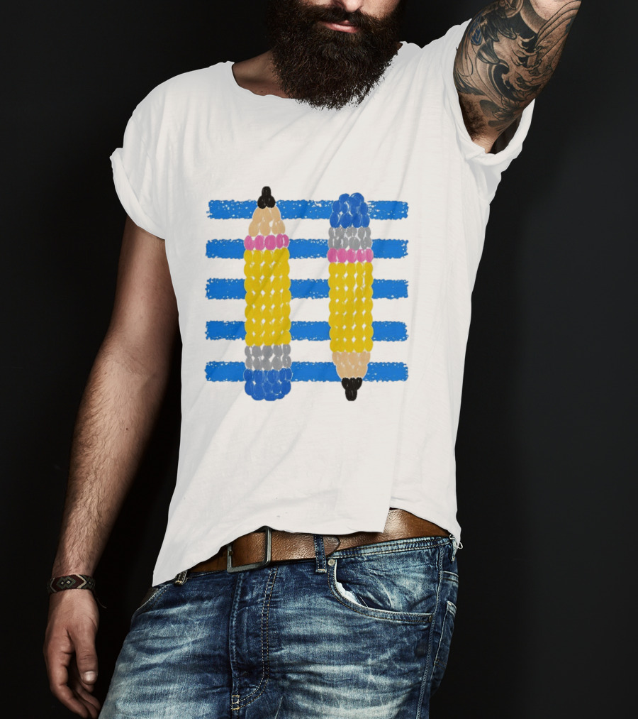 Beaded Pencils And Blue Stripes T-Shirt