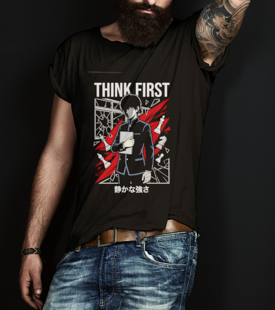 Think First Shizukana Tsuyosa Anime Chess Character With Red And White T-Shirt