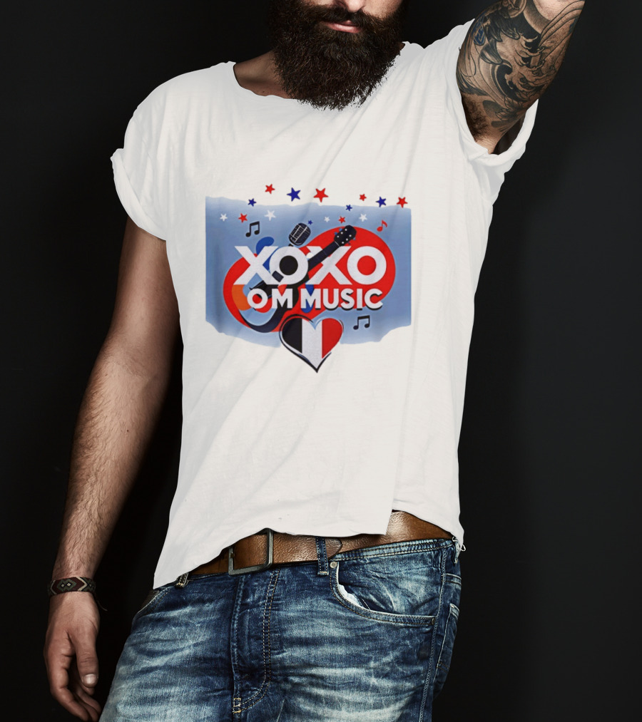 XOXO OM Music France Heart Guitar Microphone Notes Stars T-Shirt
