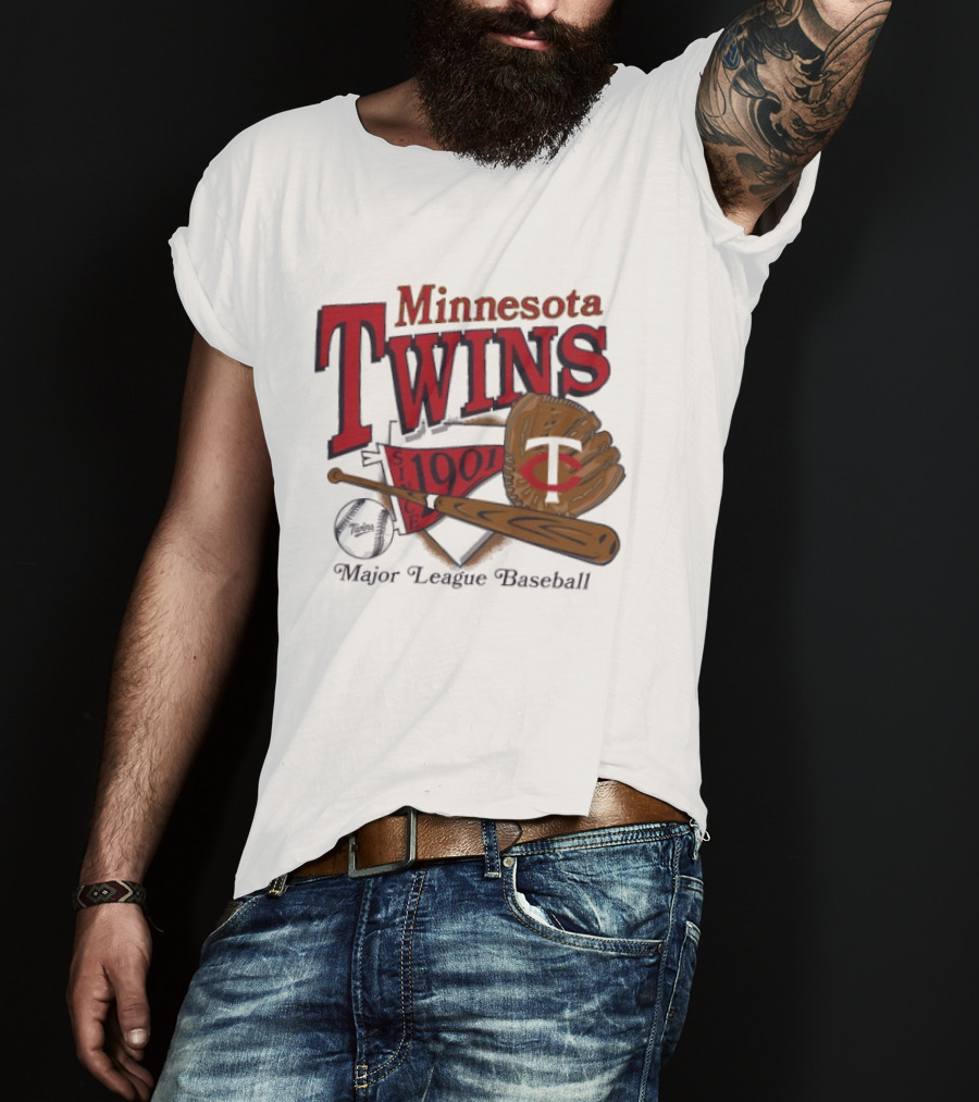 Minnesota Twins Since 1901 Major League Baseball Vintage Bat And Glove T-Shirt