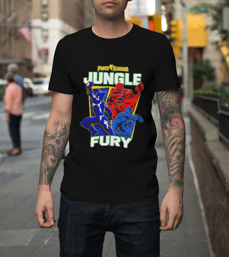 Power Rangers Jungle Fury Red And Blue Rangers Action Poses T-Shirt