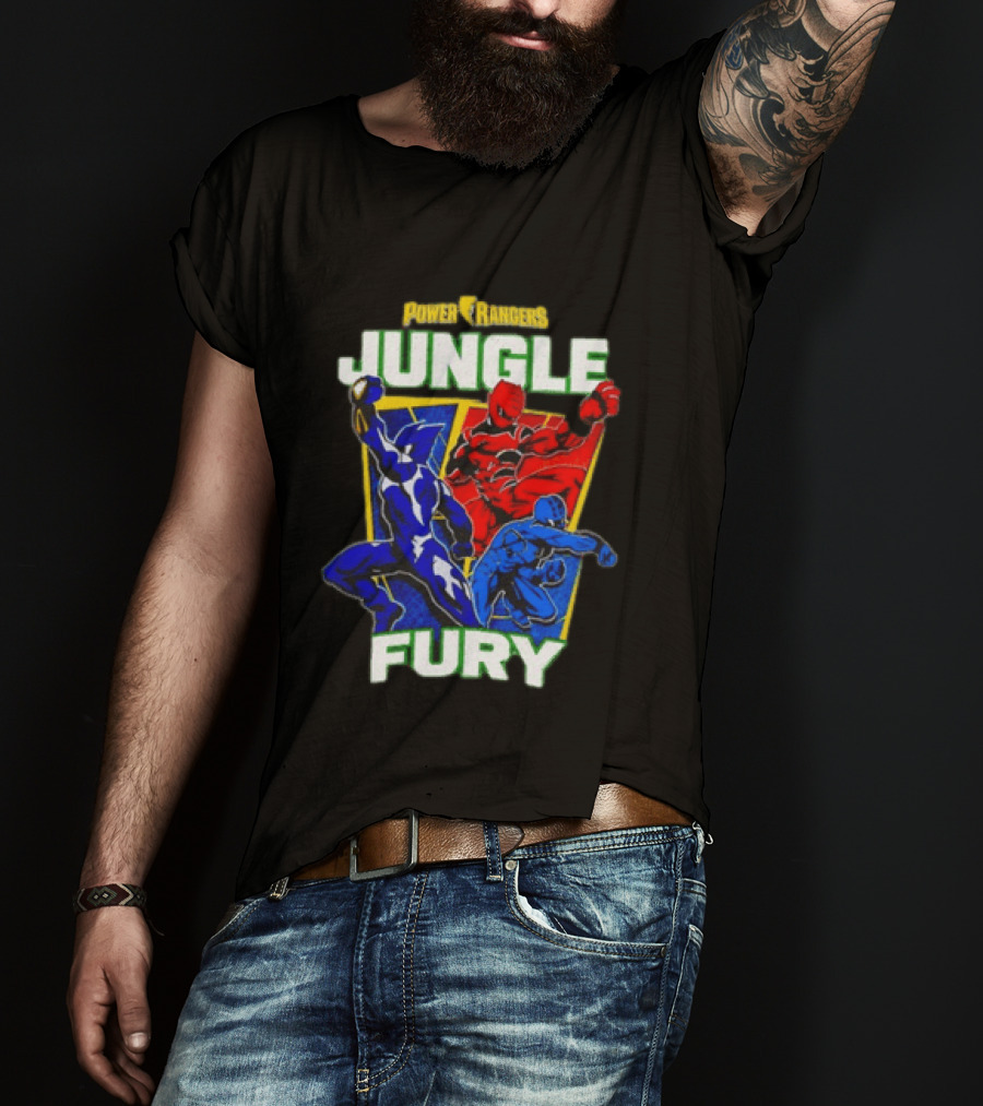 Power Rangers Jungle Fury Red And Blue Rangers Action Poses T-Shirt