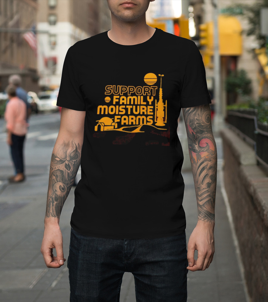 Support Family Moisture Farms Tatooine Landspeeder Sunset Scene T-Shirt