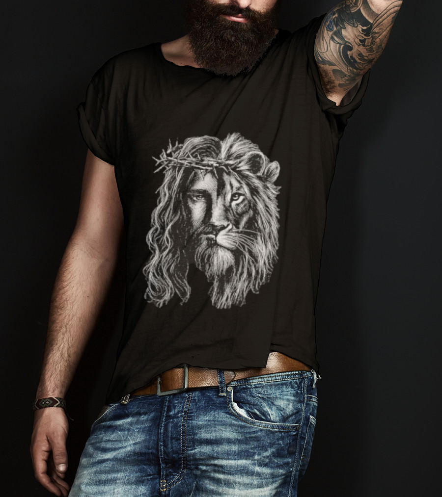 Jesus Christ Lion Crown Of Thorns Christian Symbolism T-Shirt