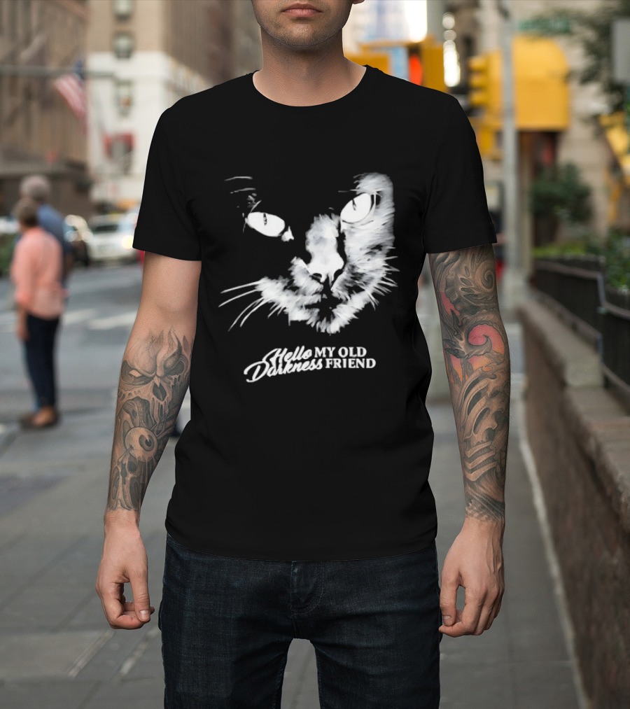 Hello Darkness My Old Friend Cat Face Simon And Garfunkel T-Shirt