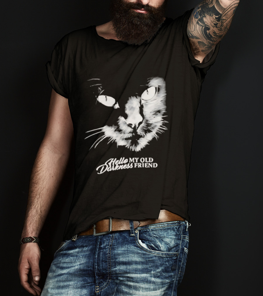 Hello Darkness My Old Friend Cat Face Simon And Garfunkel T-Shirt