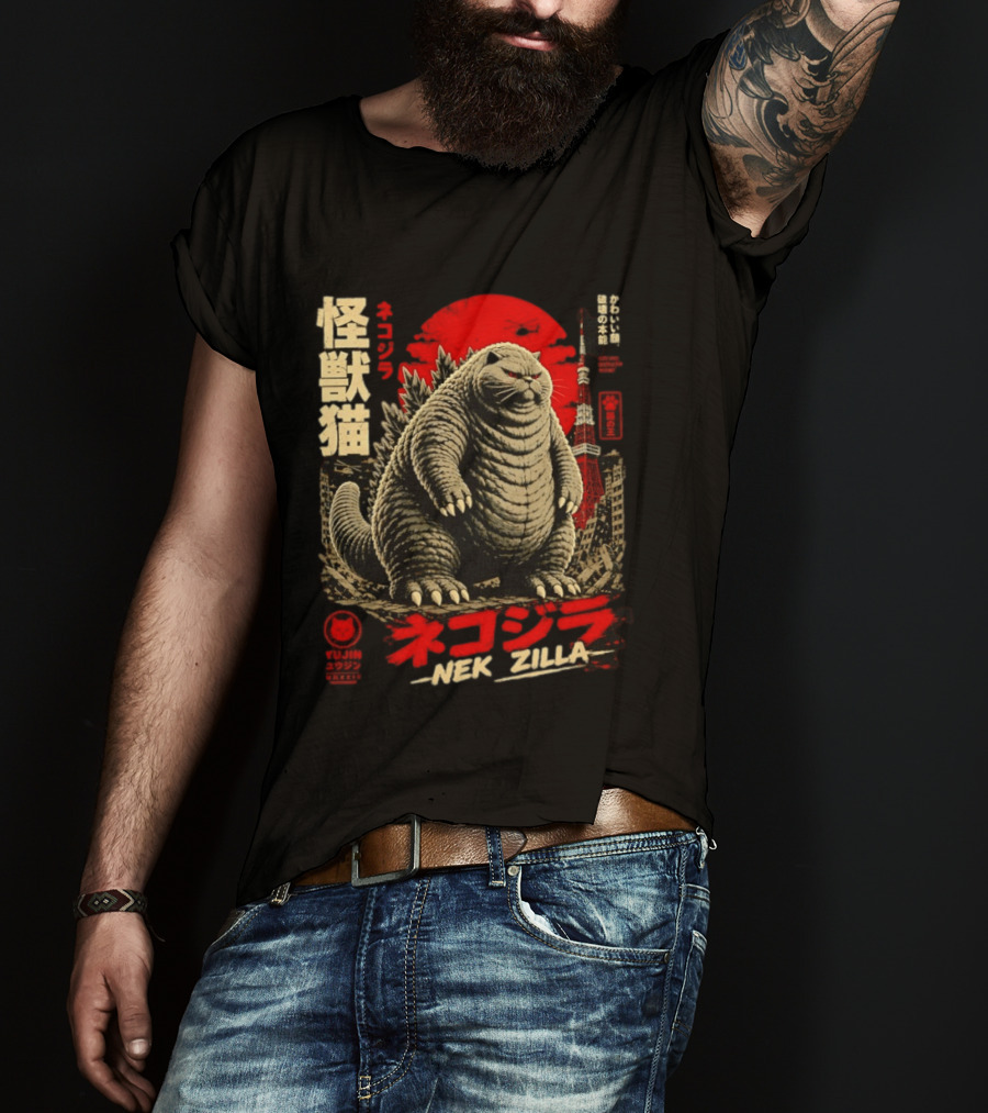 Nekozilla Kaiju Cat Monster Neko Zilla Vintage Japanese T-Shirt