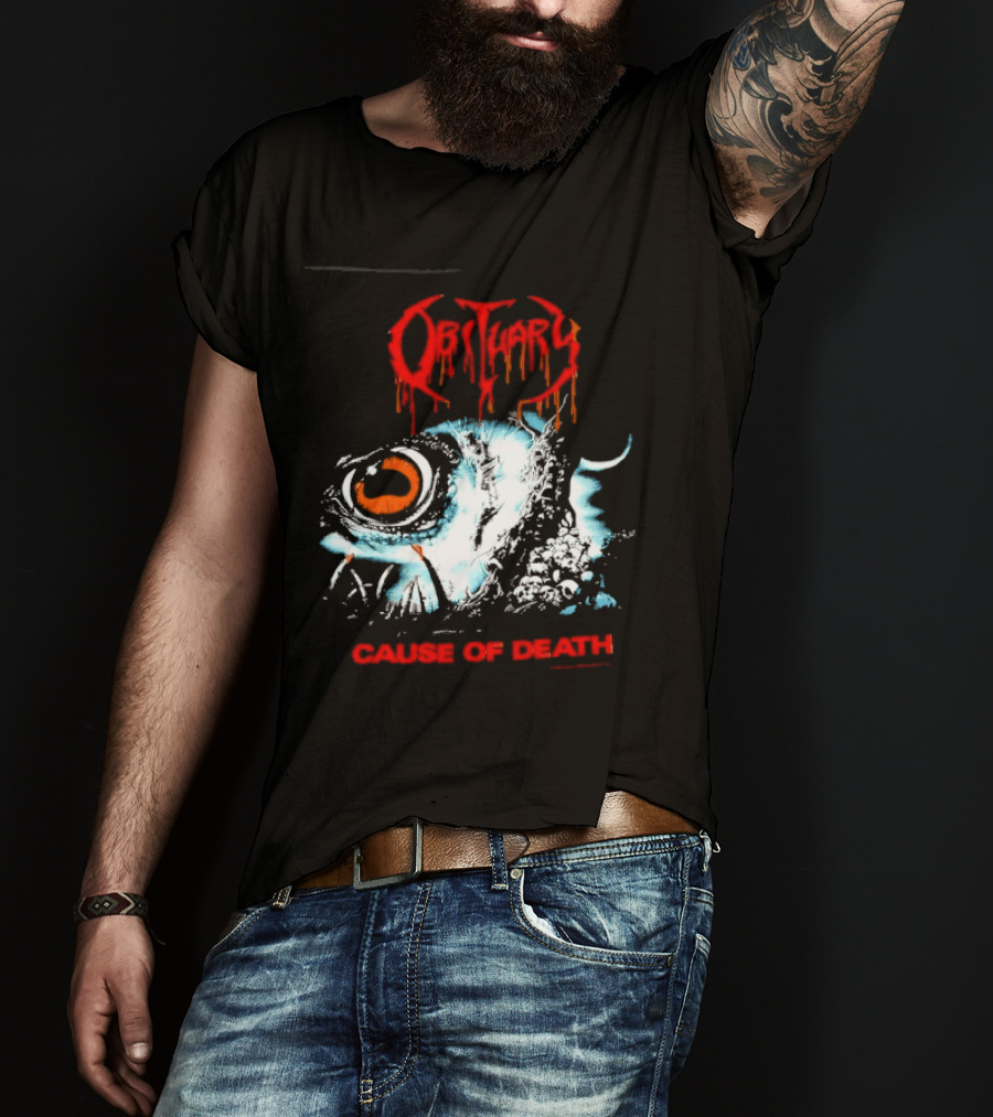 Obituary Cause Of Death Eye Metal Band With Orange Red T-Shirt