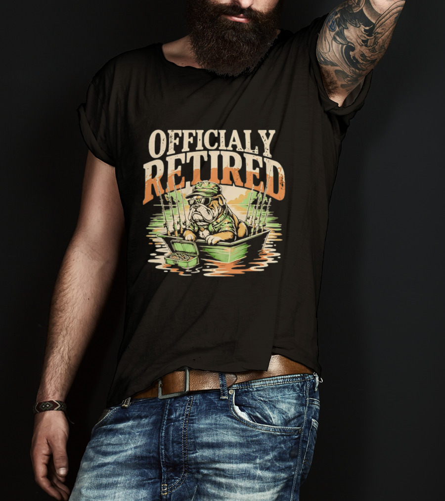 Officially Retired Bulldog Fishing Boat Adventure T-Shirt