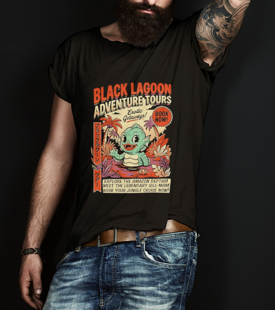 Black Lagoon Adventure Tours Exotic Getaways Book Now Explore The Amazon Depths T-Shirt