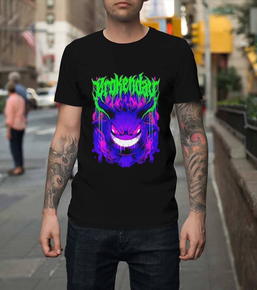 Brokey Day Gengar Pokemon Ghost Type Metal Band T-Shirt