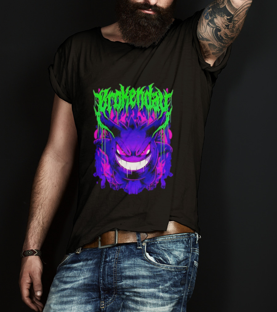Brokey Day Gengar Pokemon Ghost Type Metal Band T-Shirt