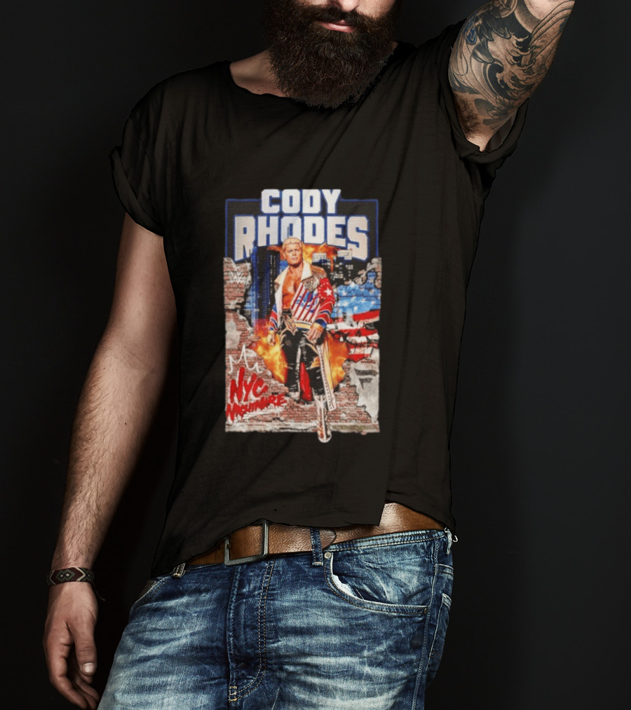 Cody Rhodes NYC Nightmare WWE Wrestling Fireworks Explosion Brick Wall American Flag Jacket T-Shirt