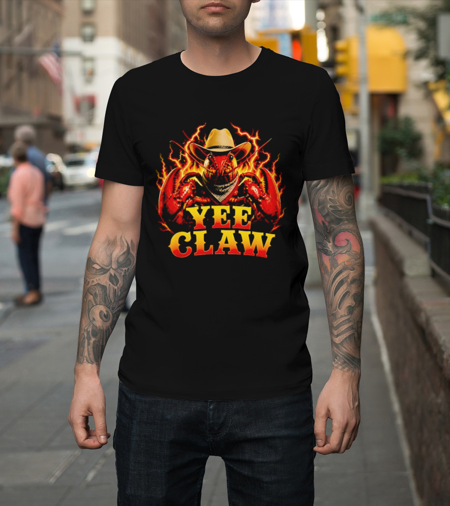 Yee Claw Crawfish Cowboy Hat Flames T-Shirt
